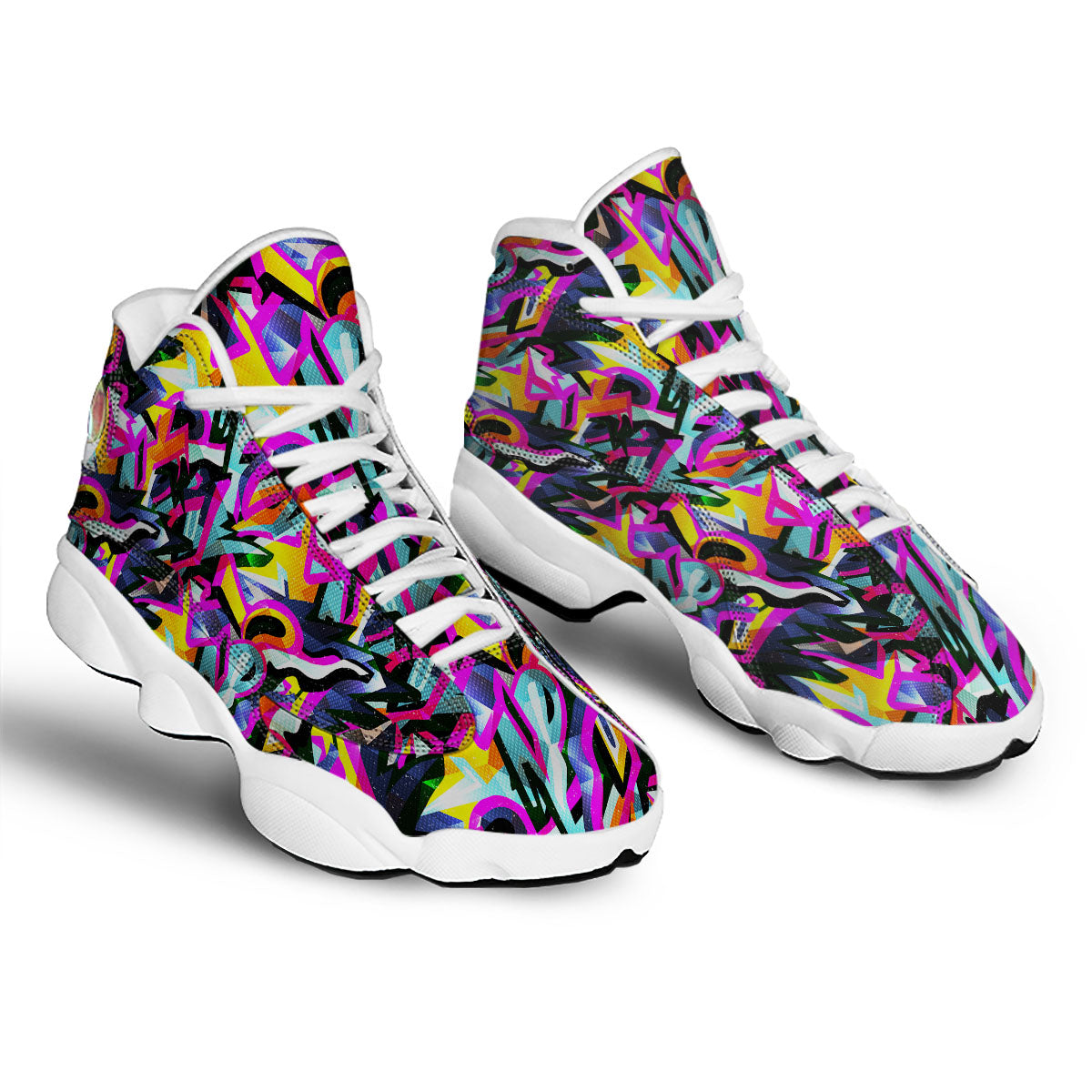 Funky Psychedelic Print Pattern White Basketball Shoes-grizzshop