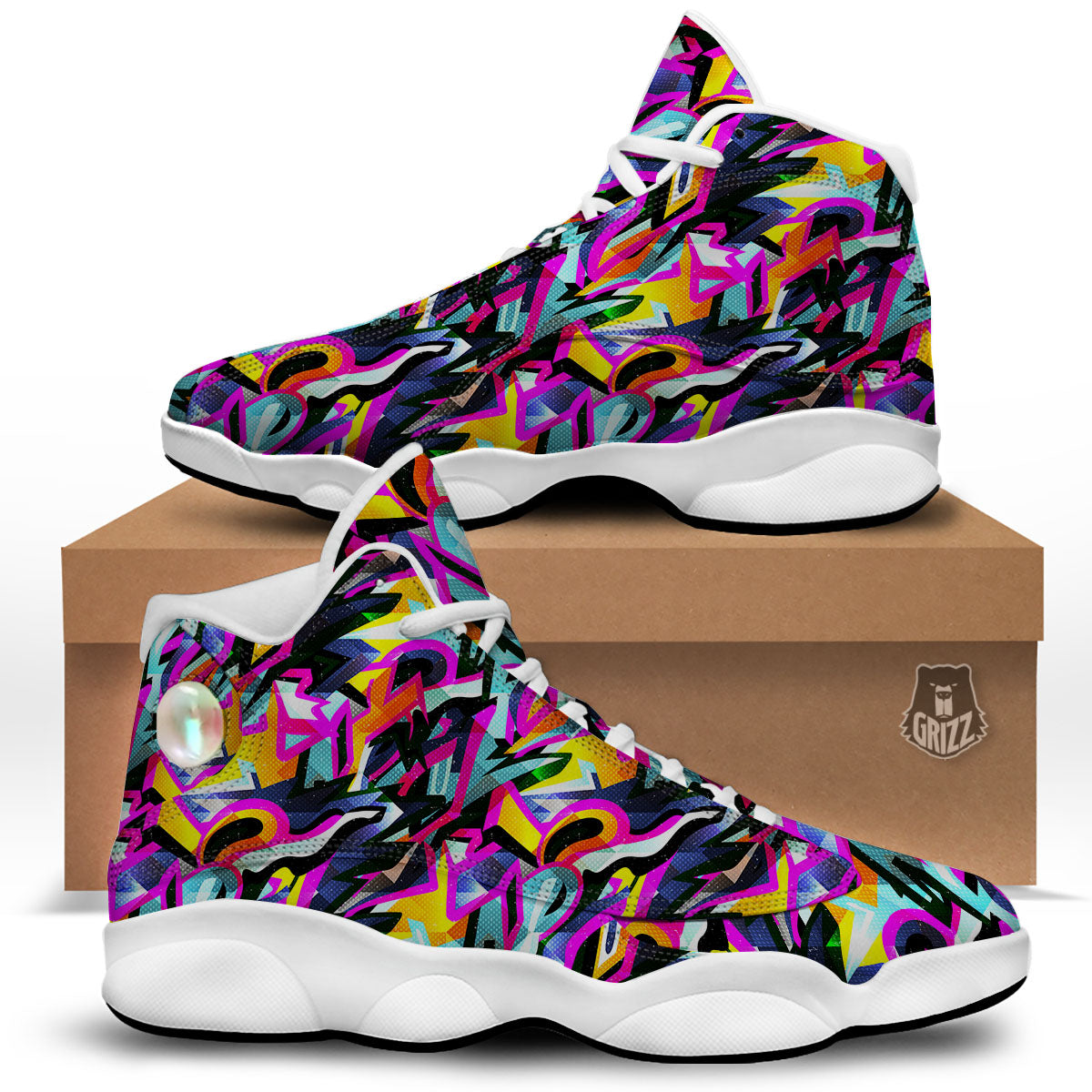 Funky Psychedelic Print Pattern White Basketball Shoes-grizzshop