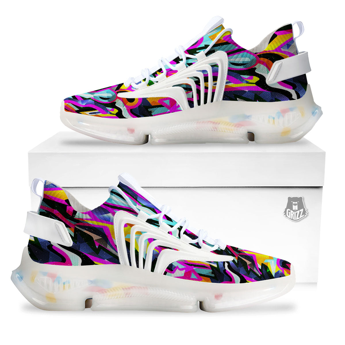 Funky Psychedelic Print Pattern White Gym Shoes-grizzshop