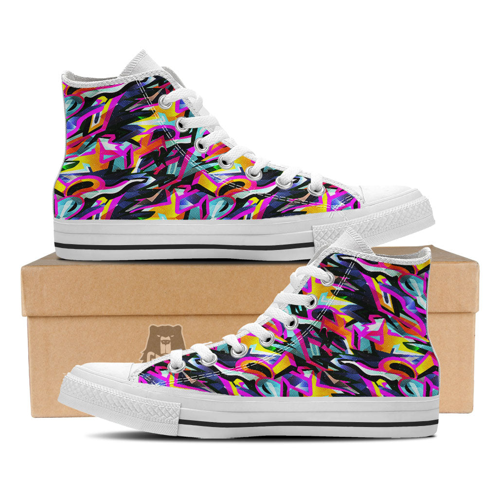 Funky Psychedelic Print Pattern White High Top Shoes-grizzshop