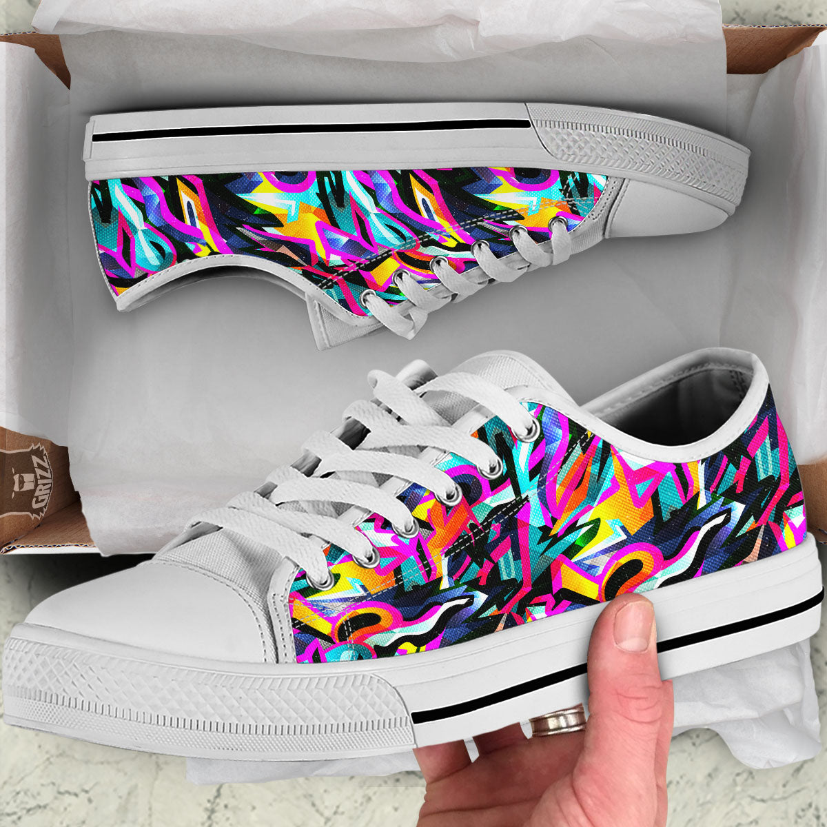 Funky Psychedelic Print Pattern White Low Top Shoes-grizzshop