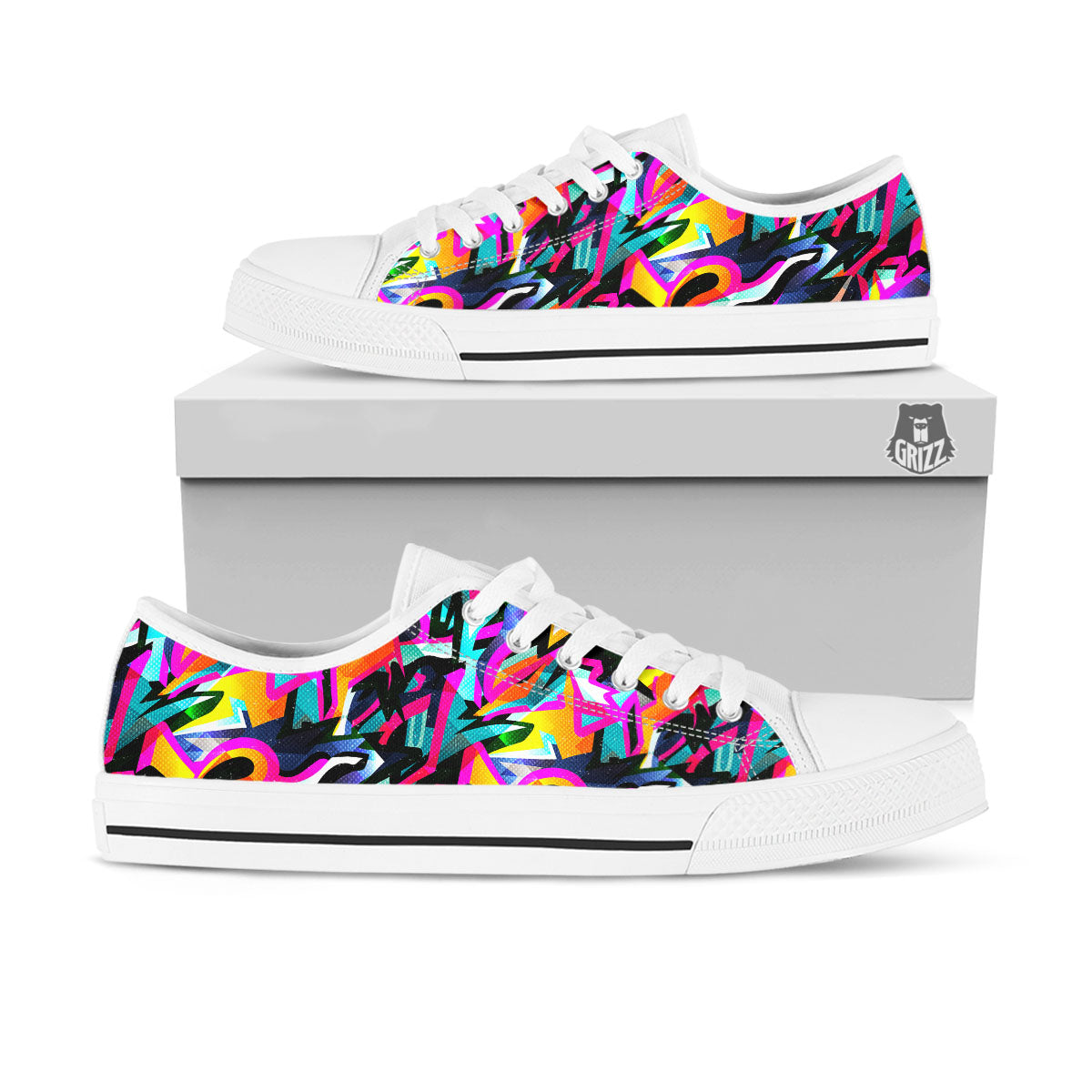 Funky Psychedelic Print Pattern White Low Top Shoes-grizzshop