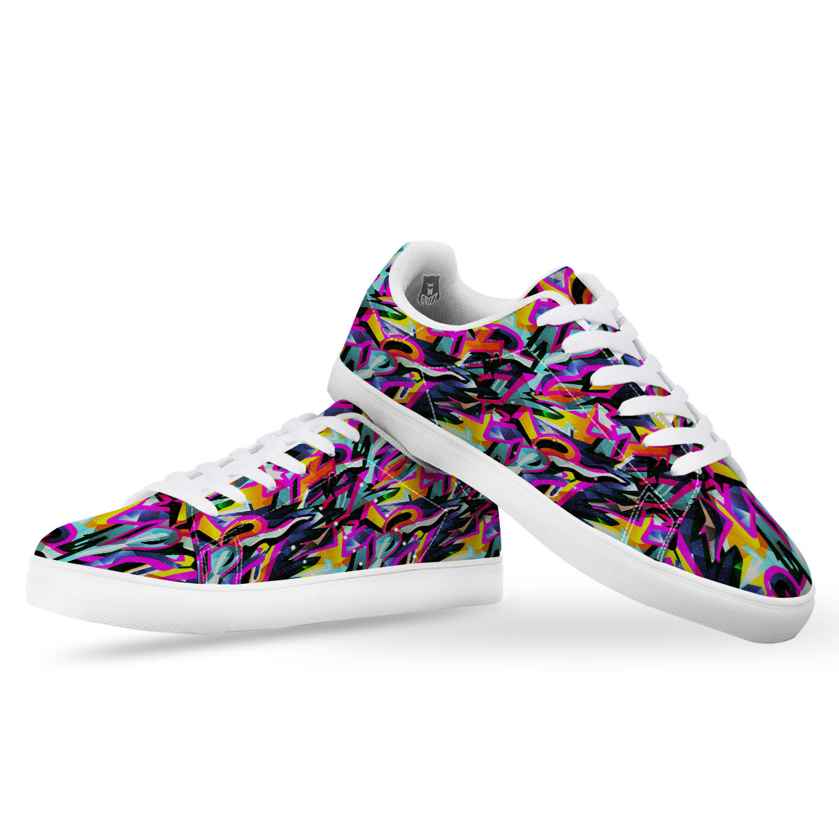 Funky Psychedelic Print Pattern White Low Top Sneakers-grizzshop
