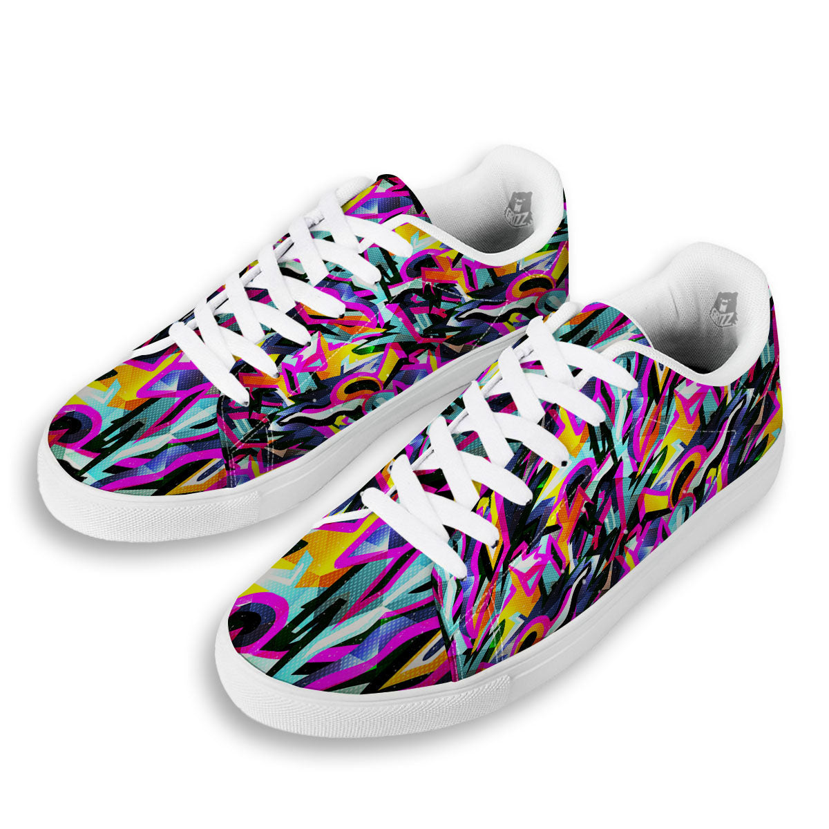 Funky Psychedelic Print Pattern White Low Top Sneakers-grizzshop