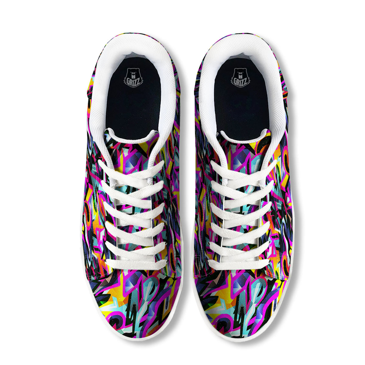 Funky Psychedelic Print Pattern White Low Top Sneakers-grizzshop