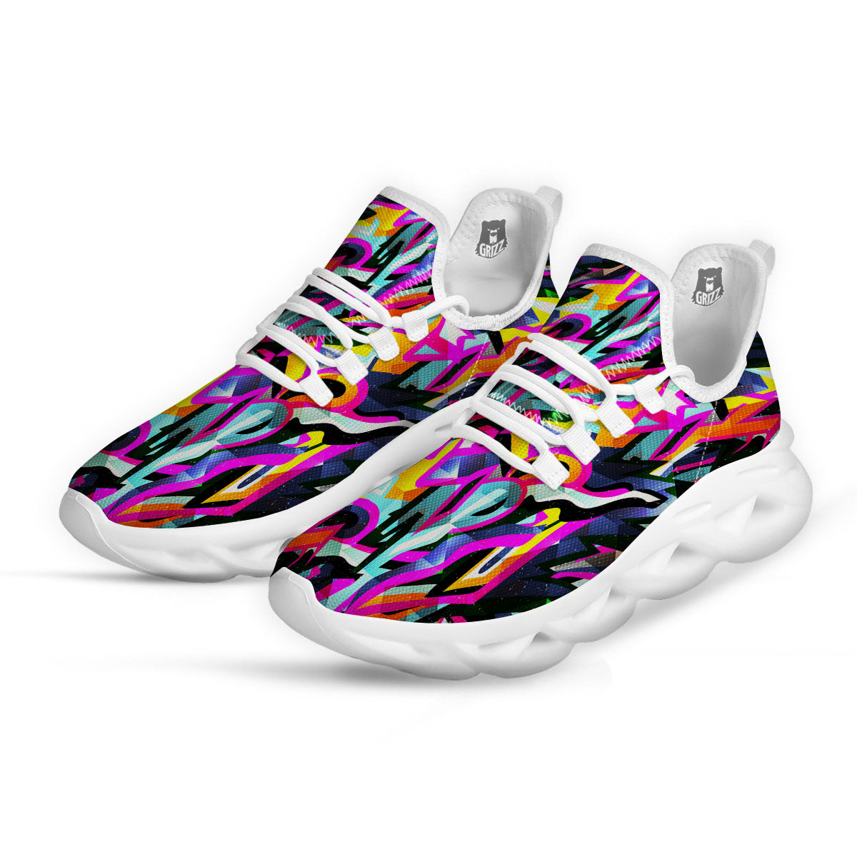 Funky Psychedelic Print Pattern White Running Shoes-grizzshop