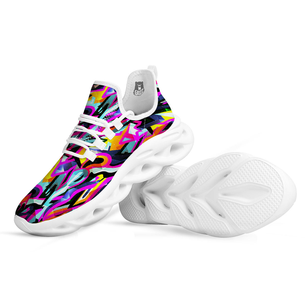 Funky Psychedelic Print Pattern White Running Shoes-grizzshop