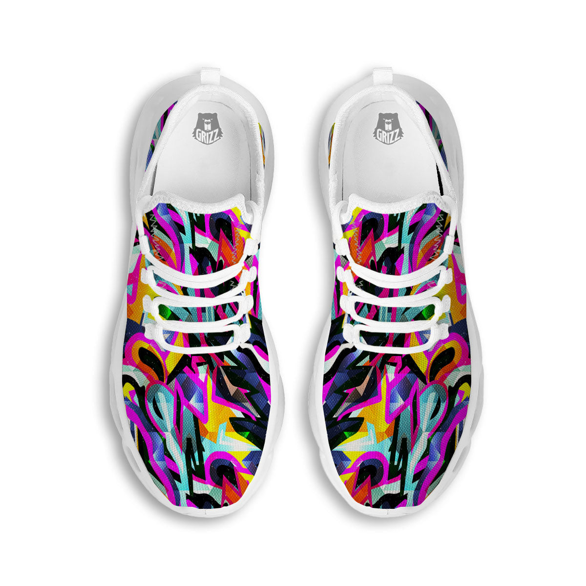Funky Psychedelic Print Pattern White Running Shoes-grizzshop
