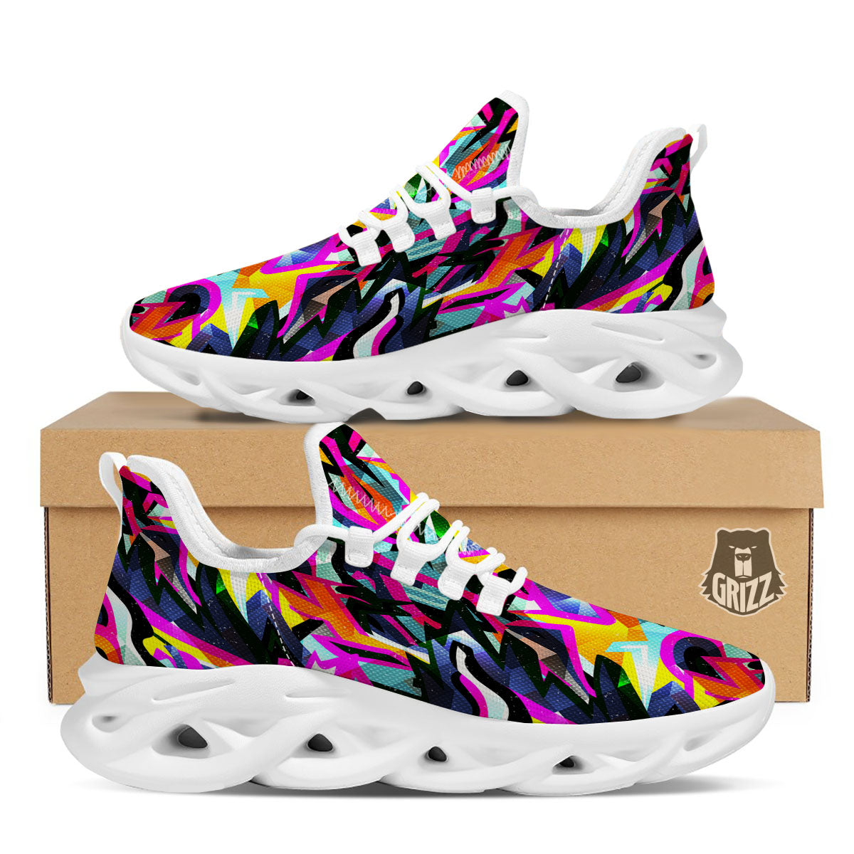 Funky Psychedelic Print Pattern White Running Shoes-grizzshop