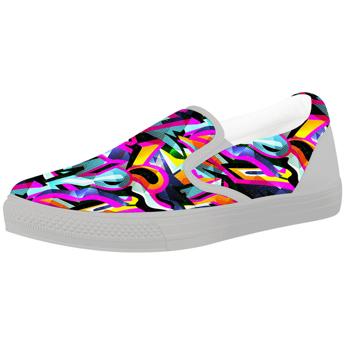 Funky Psychedelic Print Pattern White Slip On Shoes-grizzshop