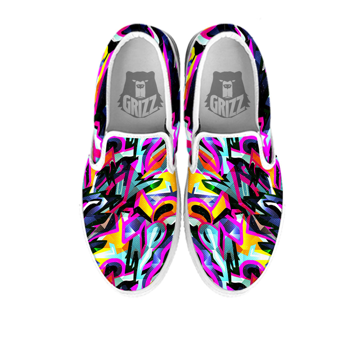 Funky Psychedelic Print Pattern White Slip On Shoes-grizzshop