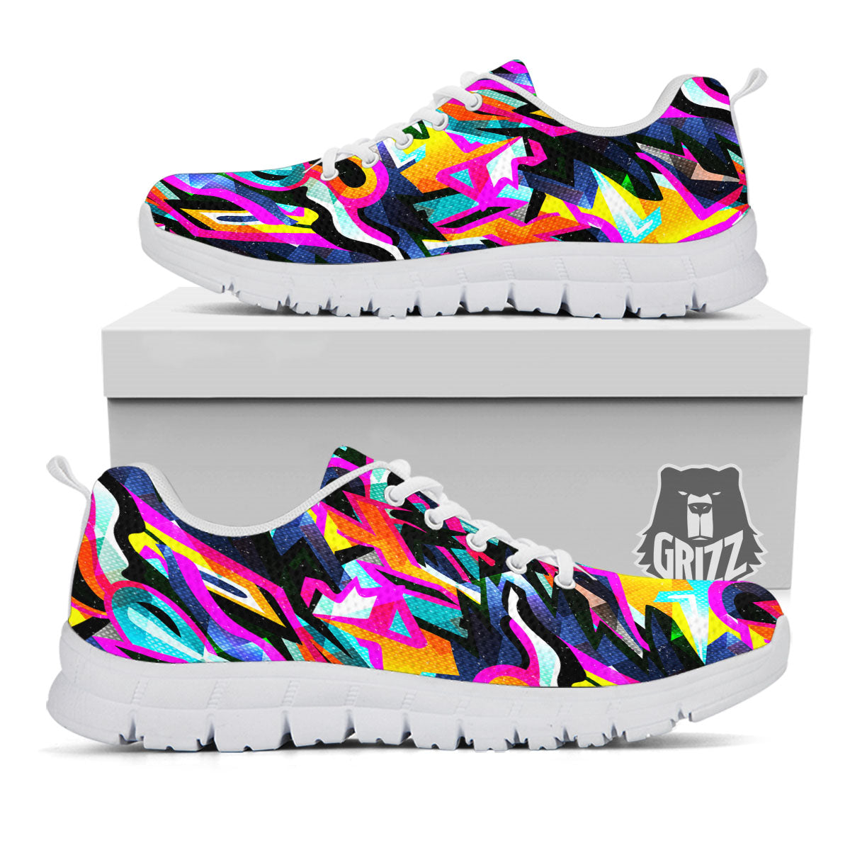 Funky Psychedelic Print Pattern White Sneaker-grizzshop