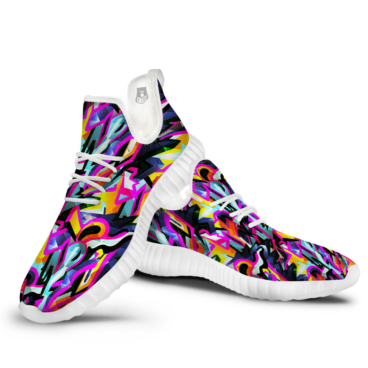 Funky Psychedelic Print Pattern White Walking Shoes-grizzshop