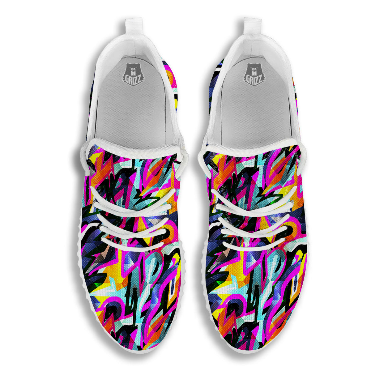 Funky Psychedelic Print Pattern White Walking Shoes-grizzshop