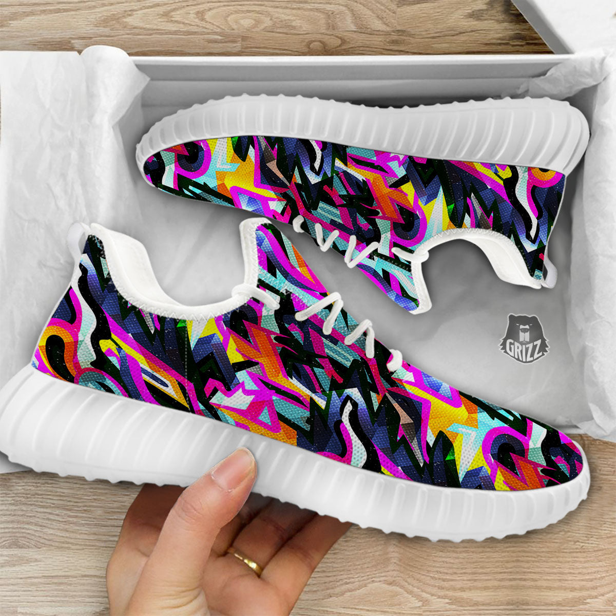 Funky Psychedelic Print Pattern White Walking Shoes-grizzshop