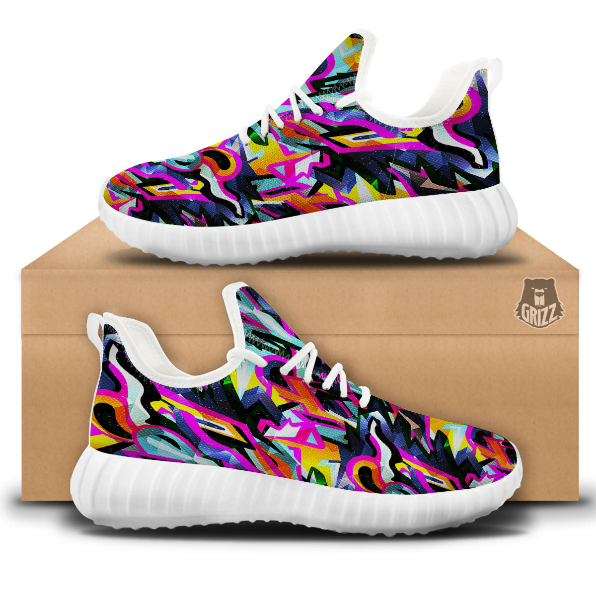 Funky Psychedelic Print Pattern White Walking Shoes-grizzshop