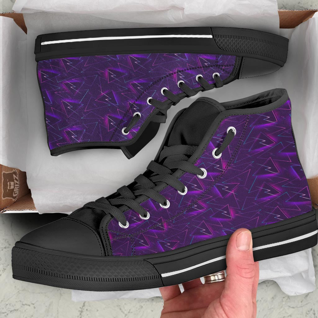 Funky Retro Print Pattern Black High Top Shoes-grizzshop