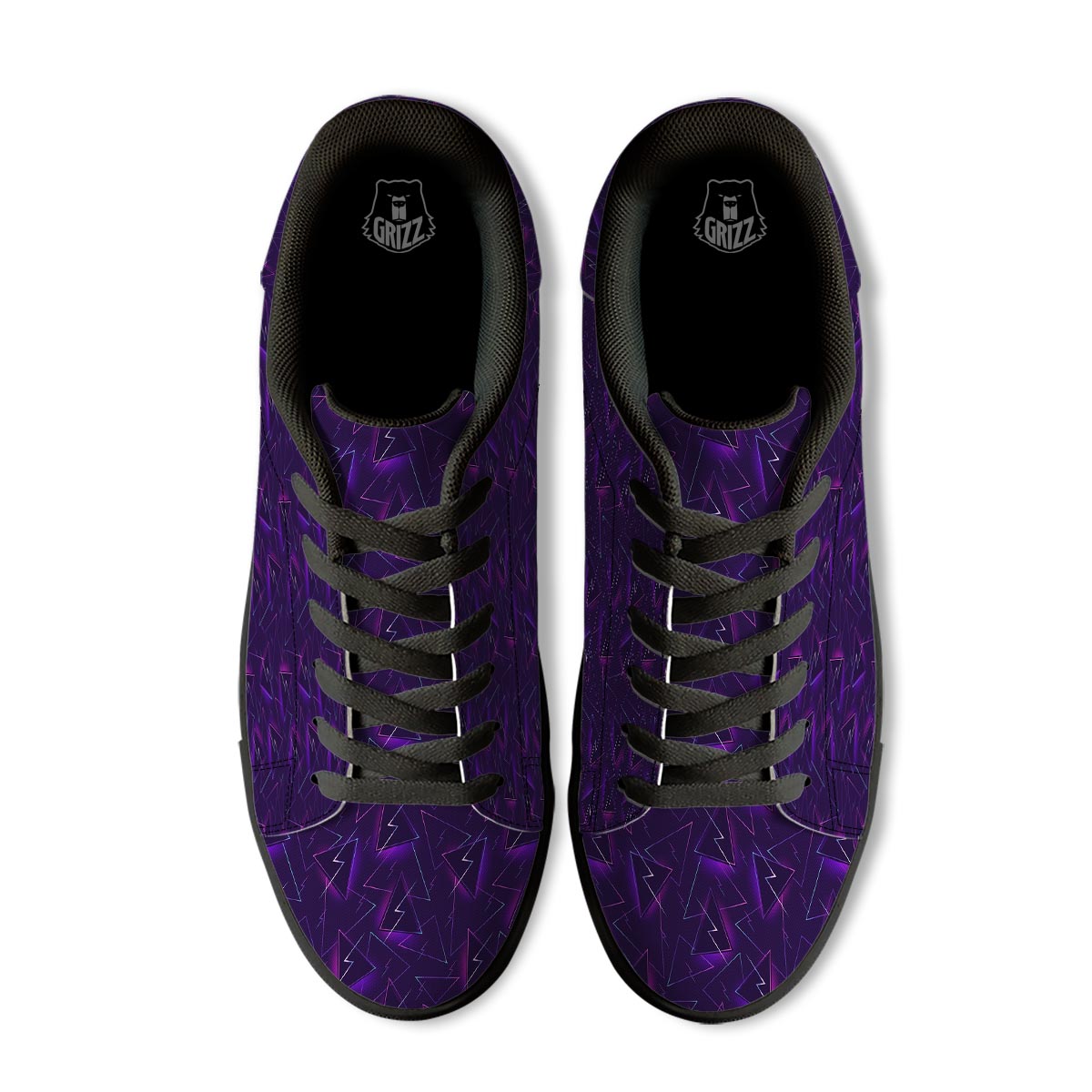 Funky Retro Print Pattern Black Low Top Sneakers-grizzshop