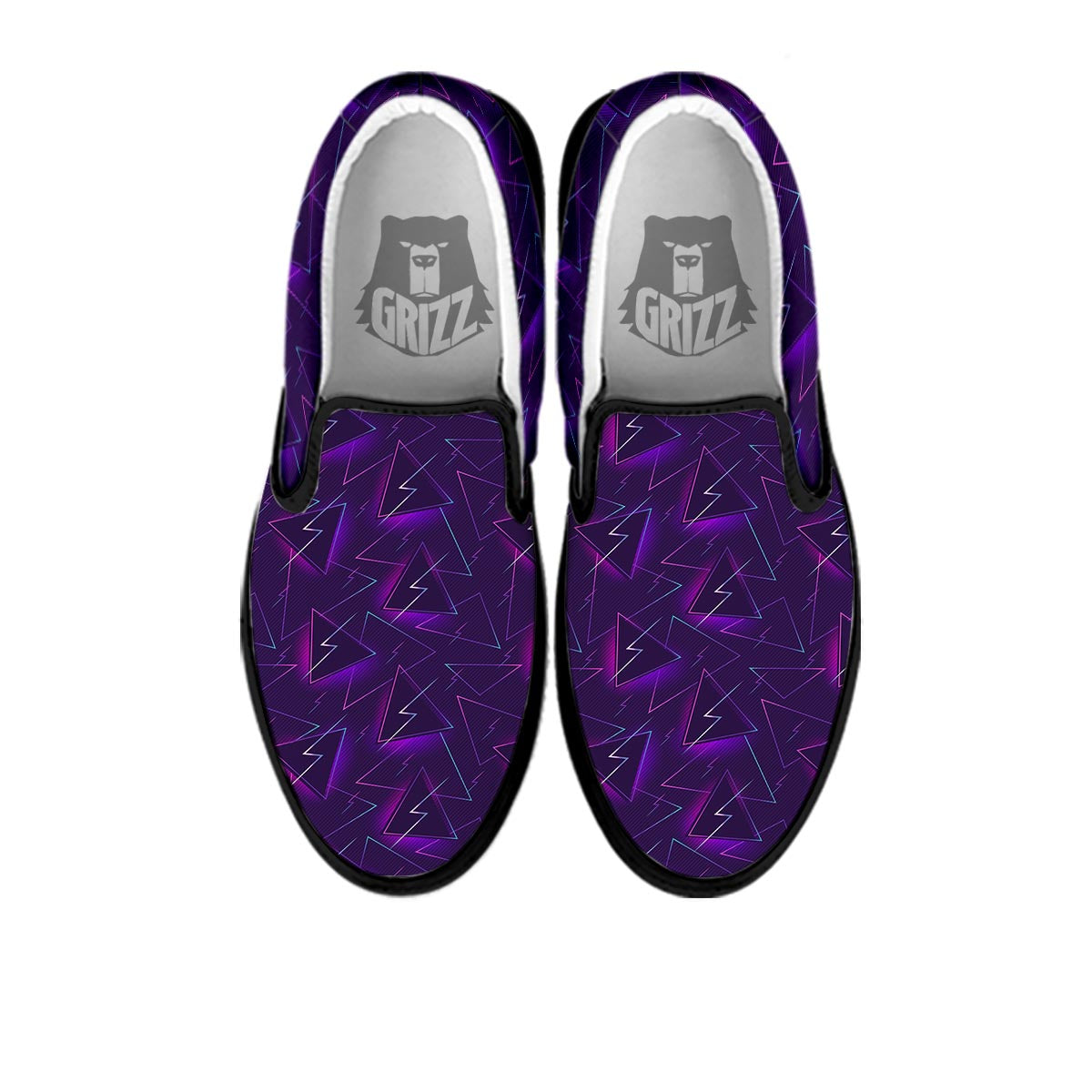 Funky Retro Print Pattern Black Slip On Shoes-grizzshop