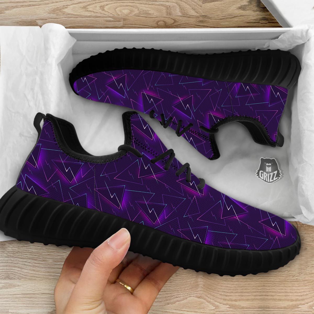 Funky Retro Print Pattern Black Walking Shoes-grizzshop