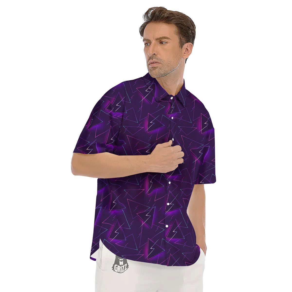 Funky Retro Print Pattern Men's Short Sleeve Shirts-grizzshop