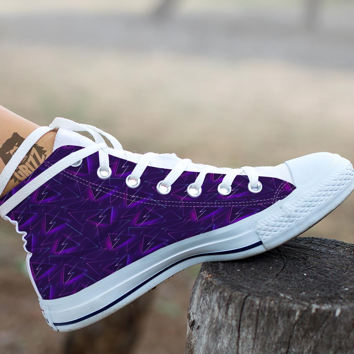Funky Retro Print Pattern White High Top Shoes-grizzshop