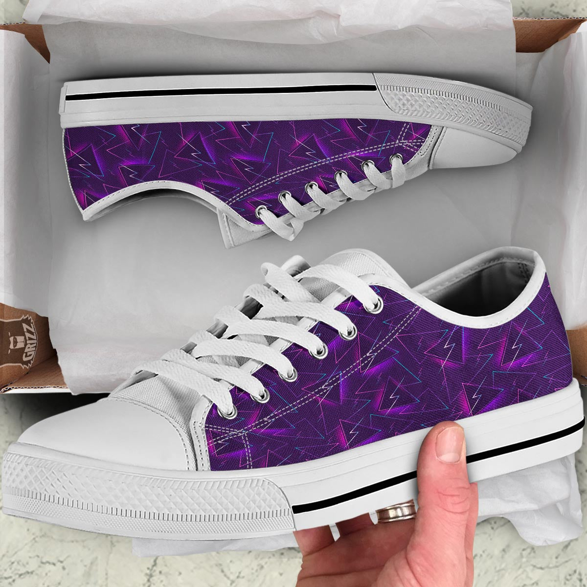 Funky Retro Print Pattern White Low Top Shoes-grizzshop
