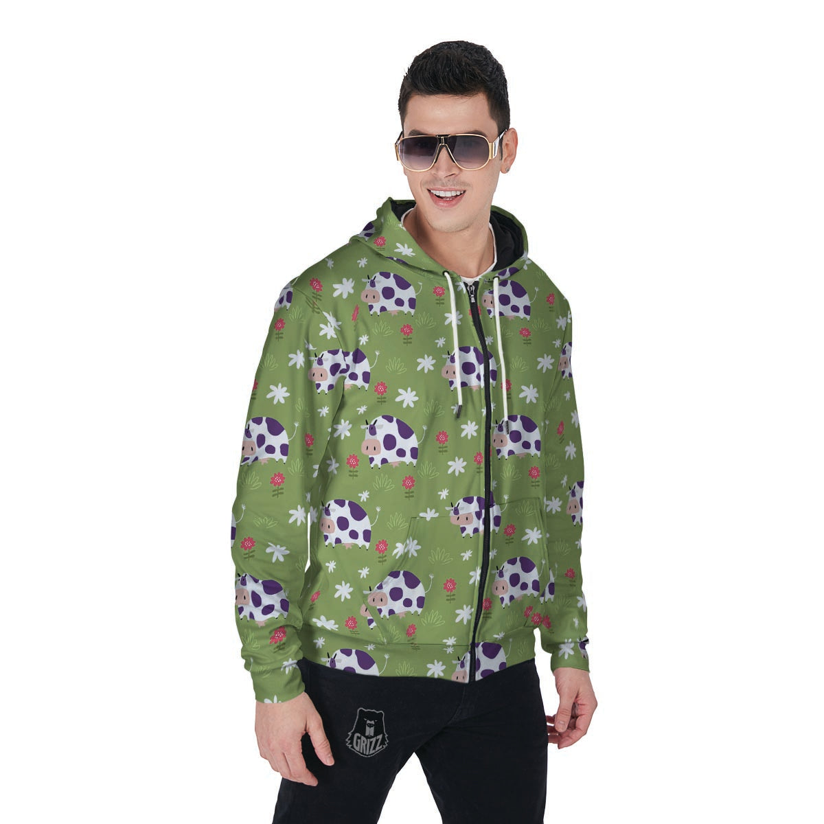 Funny Cow For Kids Men's Zip Up Hoodie-grizzshop