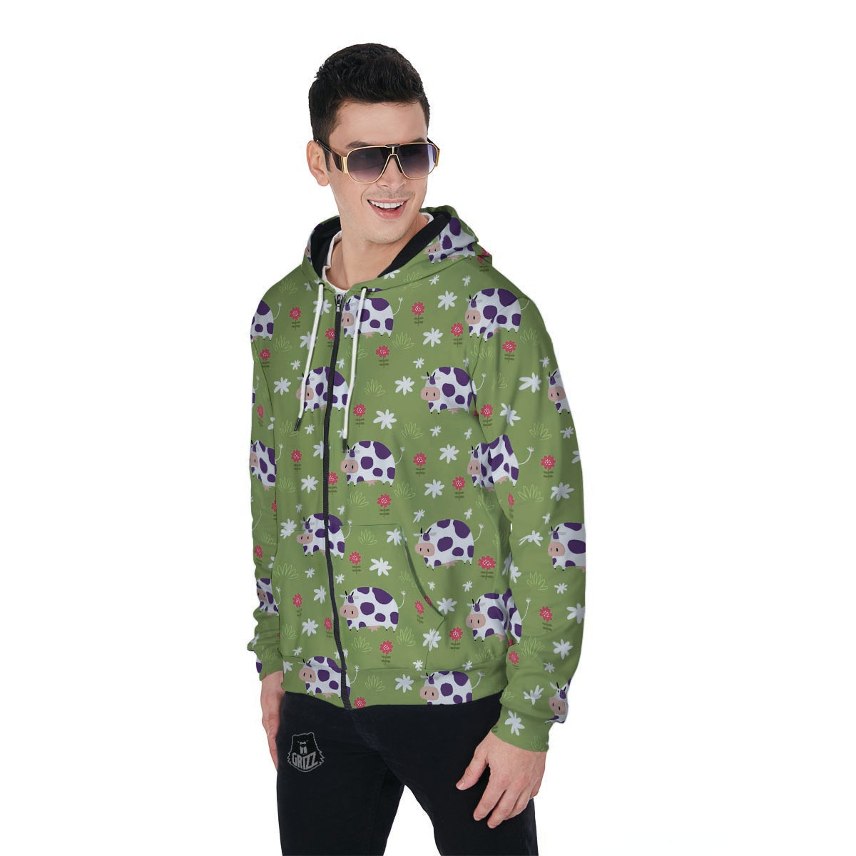 Funny Cow For Kids Men's Zip Up Hoodie-grizzshop