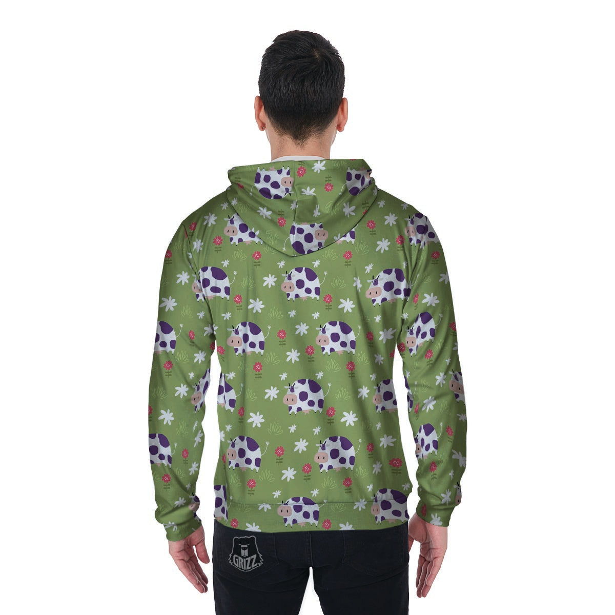 Funny Cow For Kids Men's Zip Up Hoodie-grizzshop