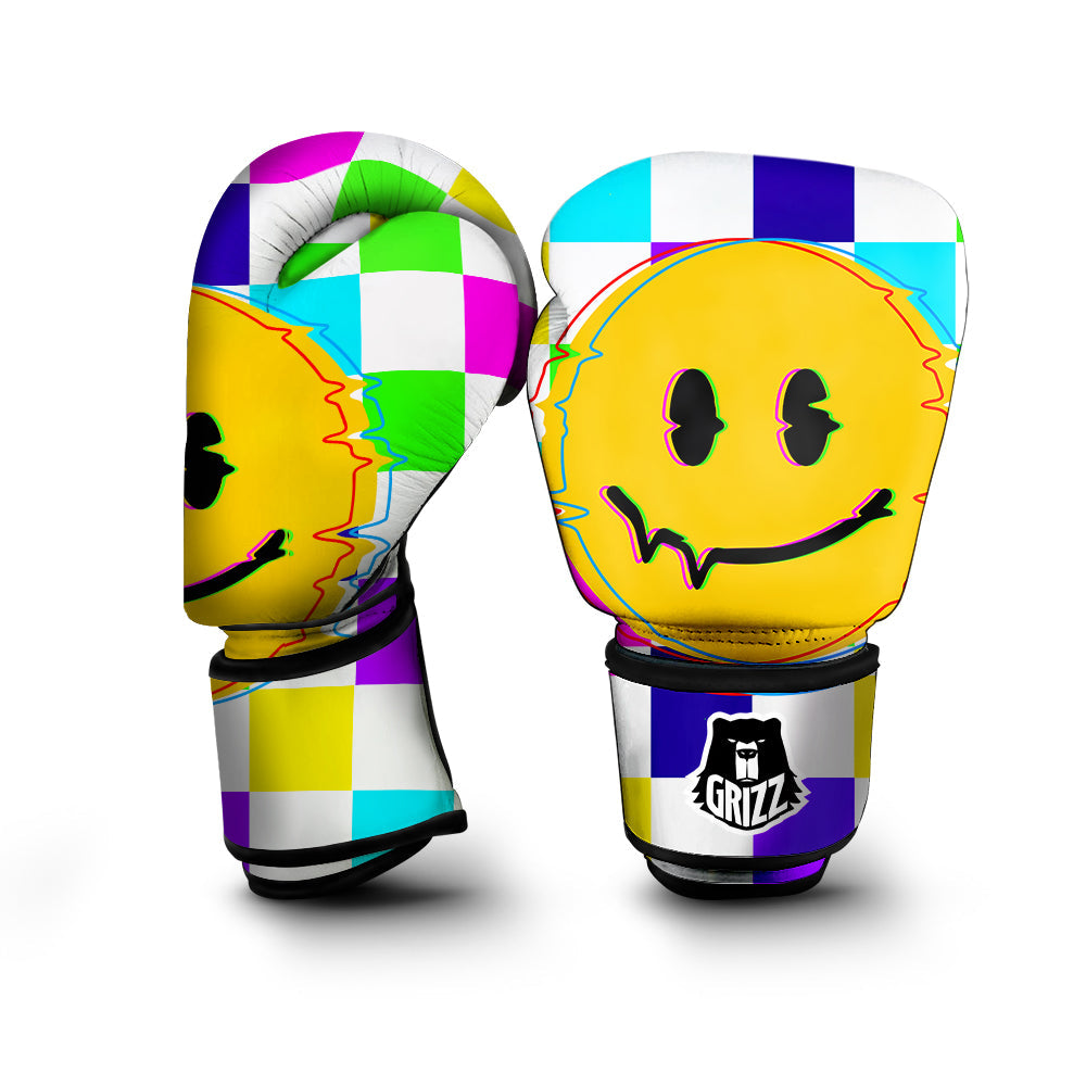 Funny Crazy Glitch And Checkered Neon Print Boxing Gloves-grizzshop