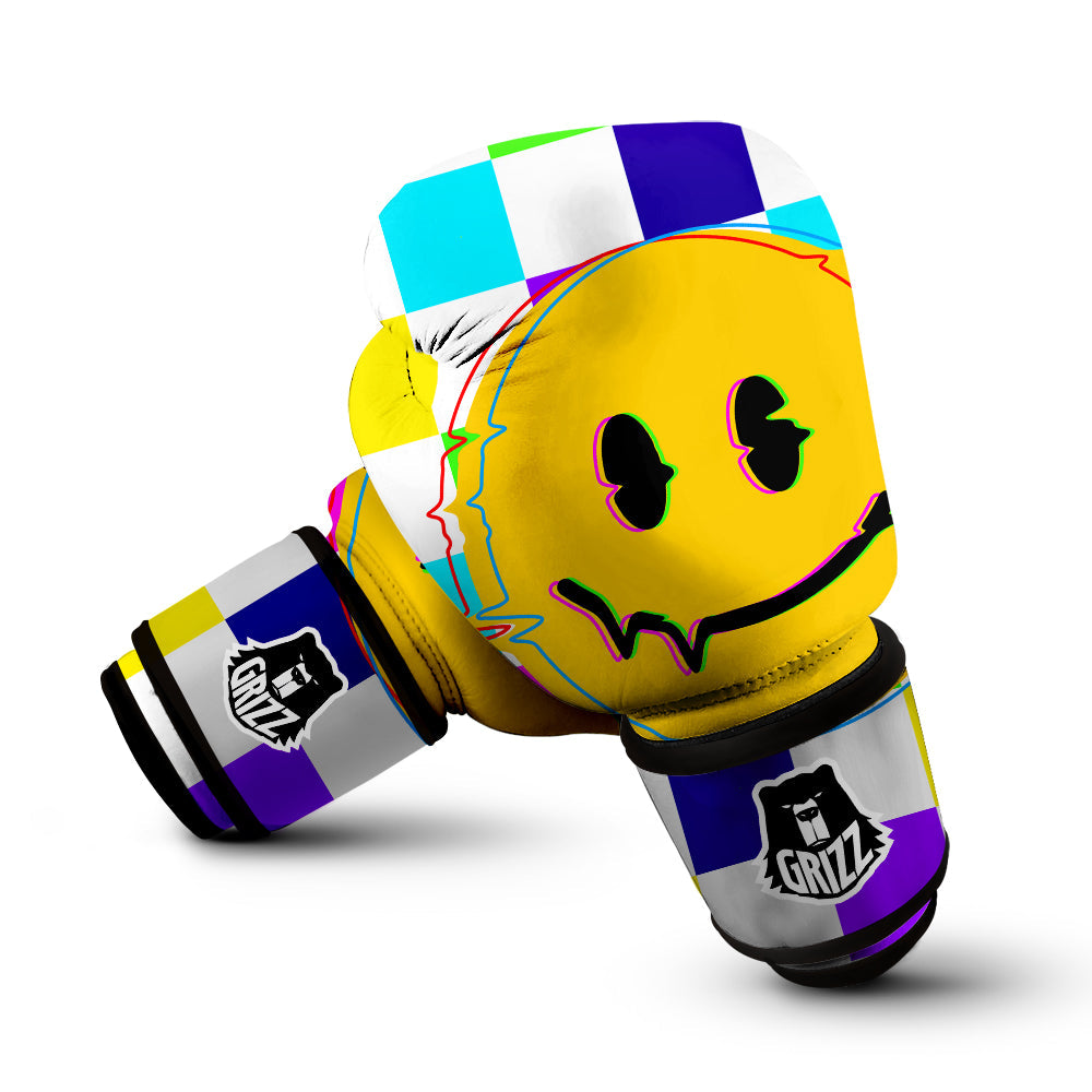 Funny Crazy Glitch And Checkered Neon Print Boxing Gloves-grizzshop