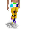 Funny Crazy Glitch And Checkered Neon Print Men's Leggings-grizzshop