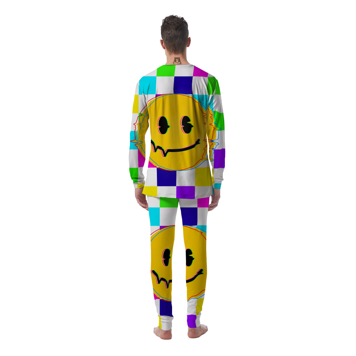 Funny Crazy Glitch And Checkered Neon Print Men's Pajamas-grizzshop