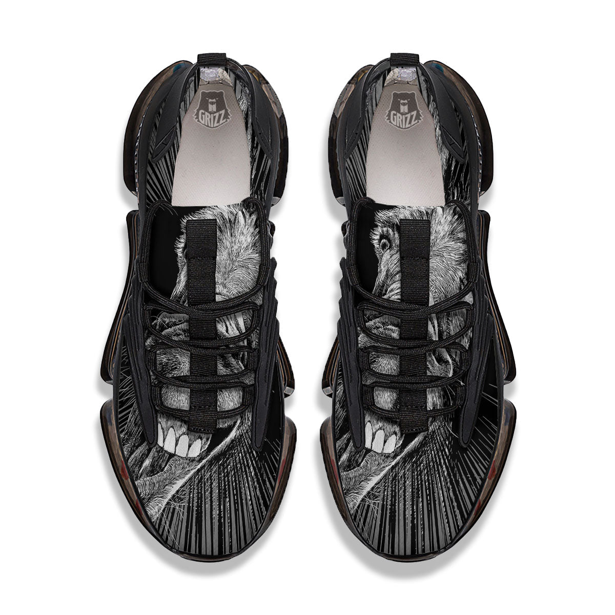 Funny Donkey White And Black Print Black Gym Shoes-grizzshop