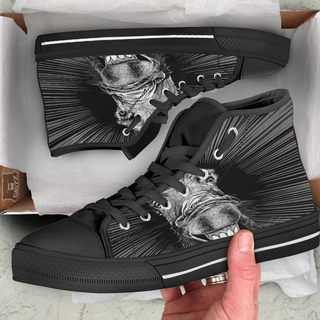 Funny Donkey White And Black Print Black High Top Shoes-grizzshop