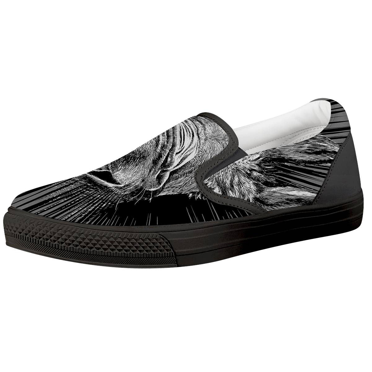 Funny Donkey White And Black Print Black Slip On Shoes-grizzshop