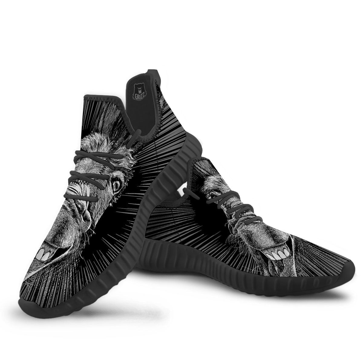 Funny Donkey White And Black Print Black Walking Shoes-grizzshop