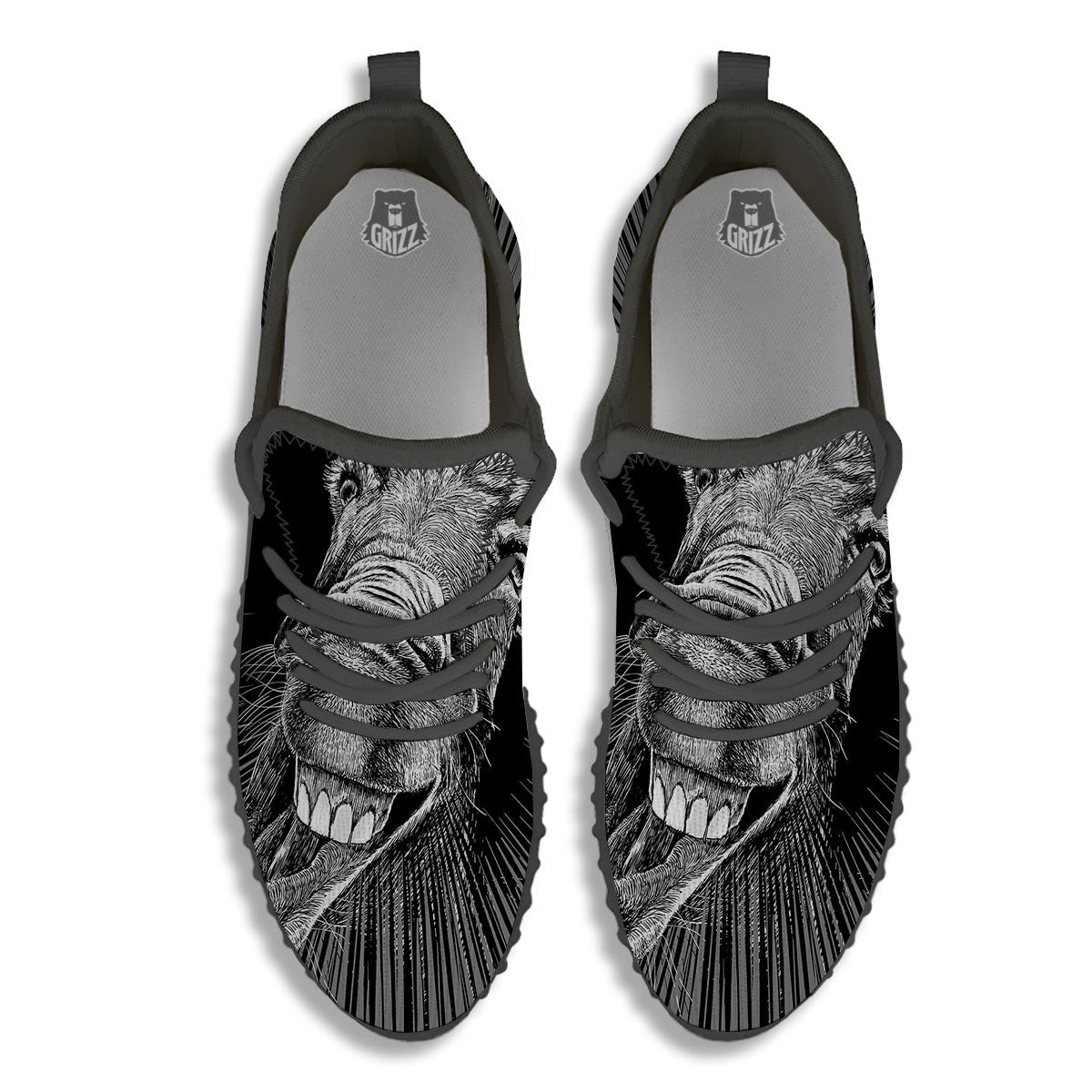 Funny Donkey White And Black Print Black Walking Shoes-grizzshop