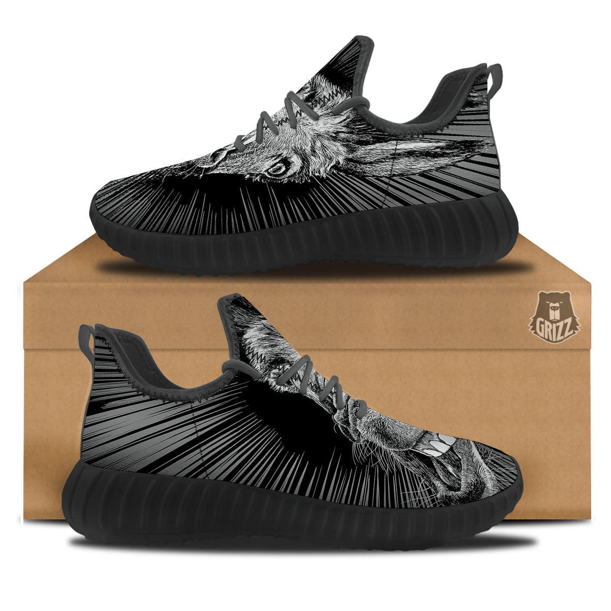 Funny Donkey White And Black Print Black Walking Shoes-grizzshop