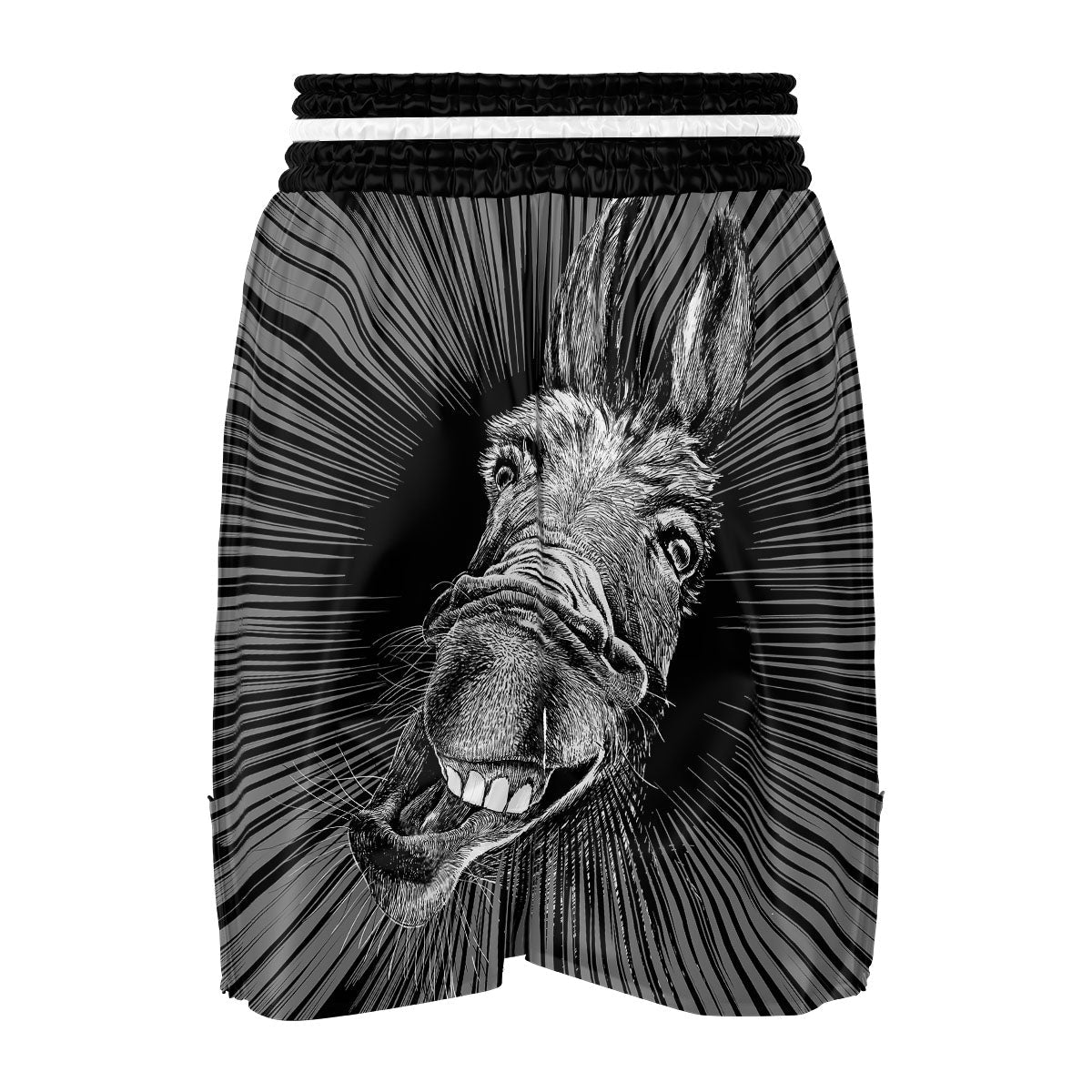 Funny Donkey White And Black Print Boxing Shorts-grizzshop