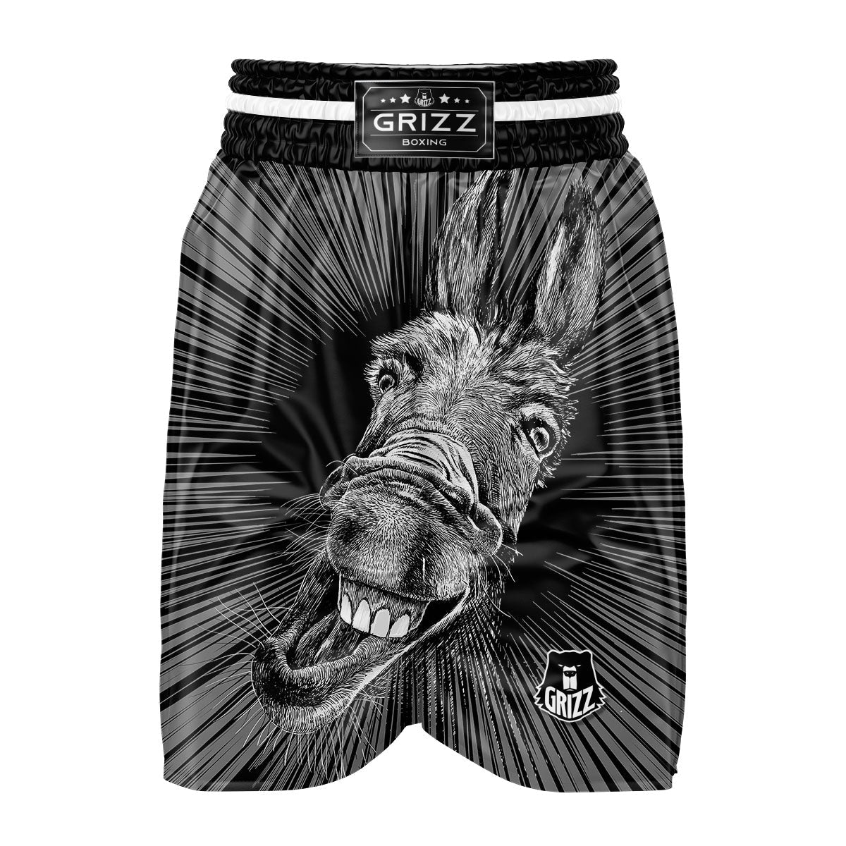 Funny Donkey White And Black Print Boxing Shorts-grizzshop