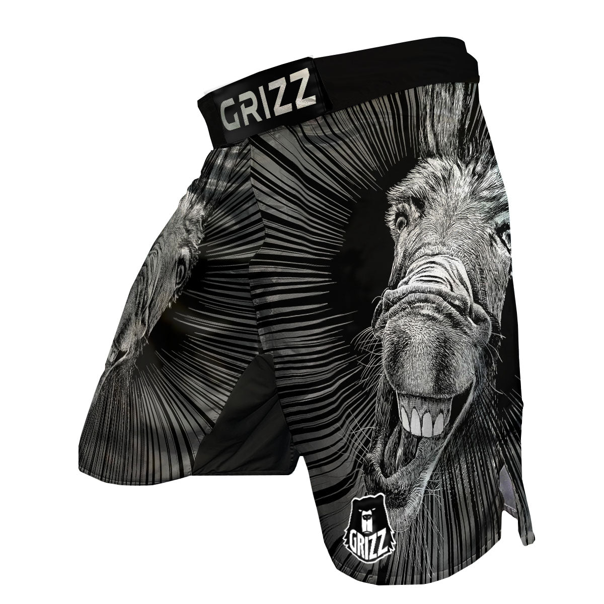 Funny Donkey White And Black Print MMA Shorts-grizzshop