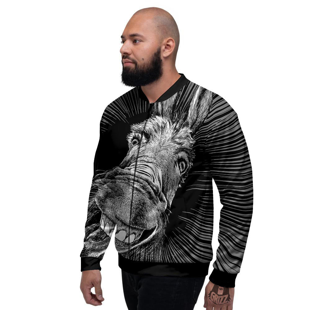 Funny Donkey White And Black Print Men's Bomber Jacket-grizzshop
