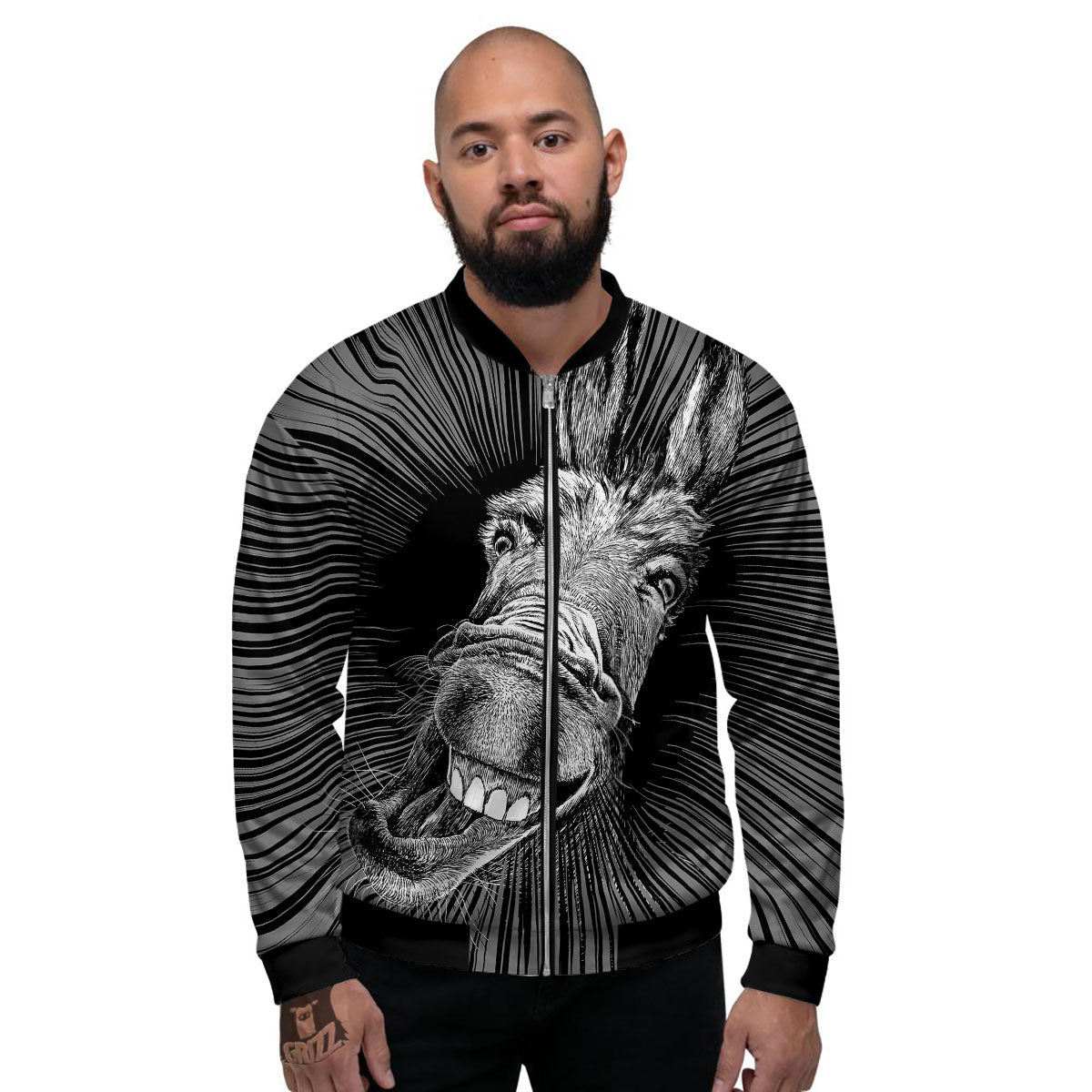 Funny Donkey White And Black Print Men's Bomber Jacket-grizzshop