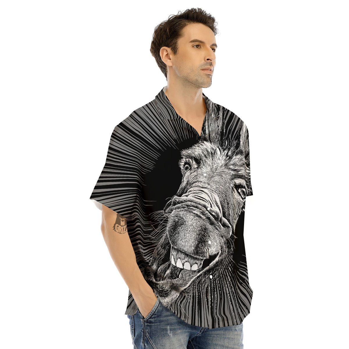 Funny Donkey White And Black Print Men's Hawaiian Shirt-grizzshop