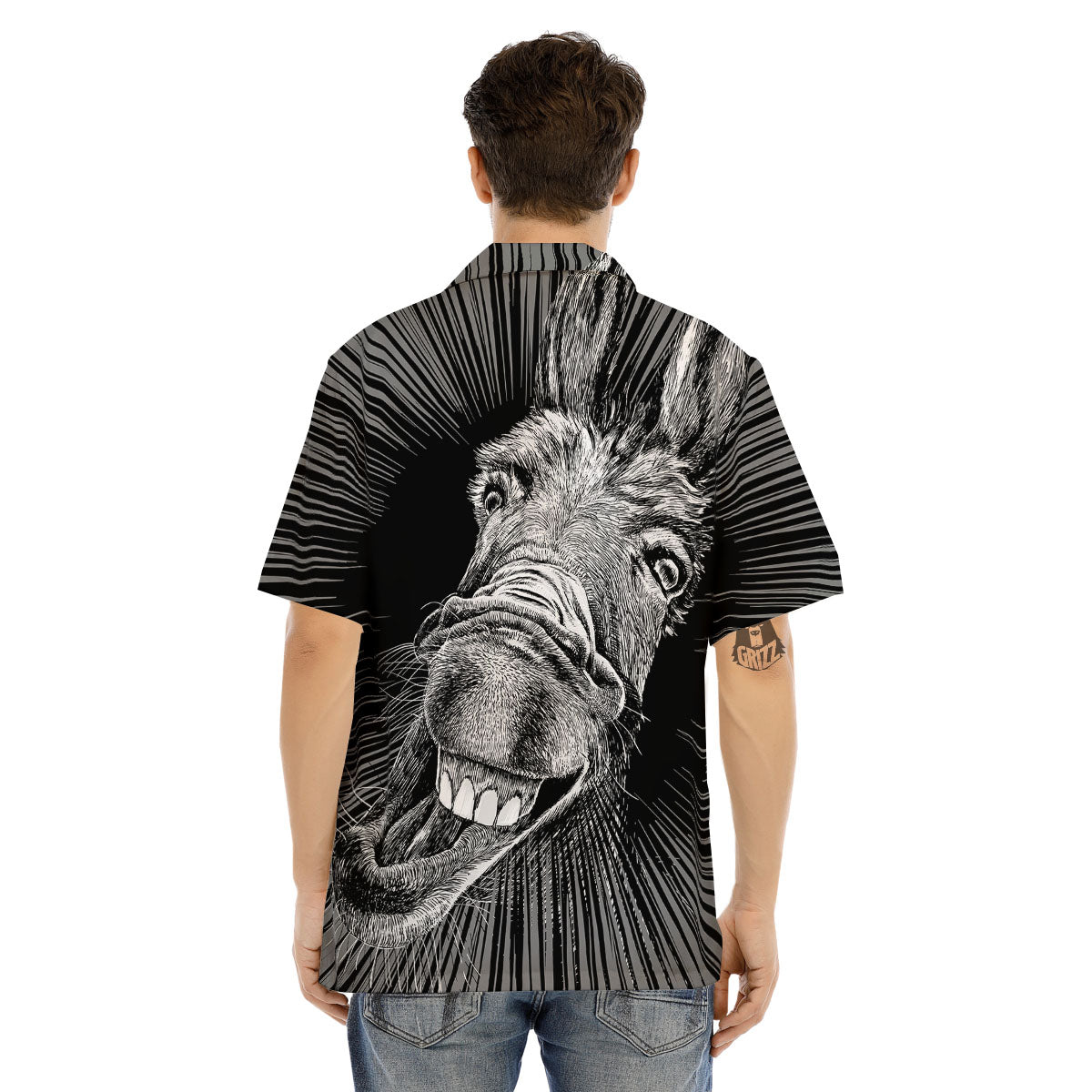 Funny Donkey White And Black Print Men's Hawaiian Shirt-grizzshop
