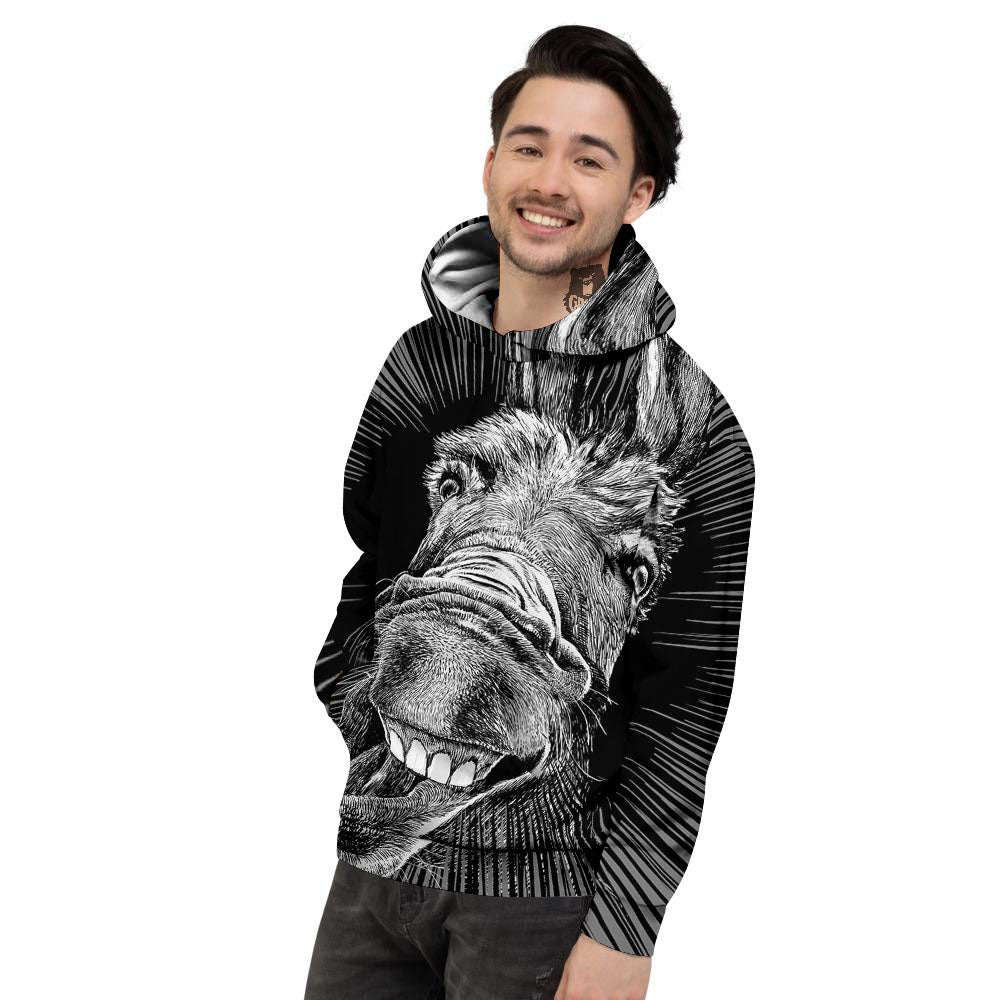 Funny Donkey White And Black Print Men's Hoodie-grizzshop