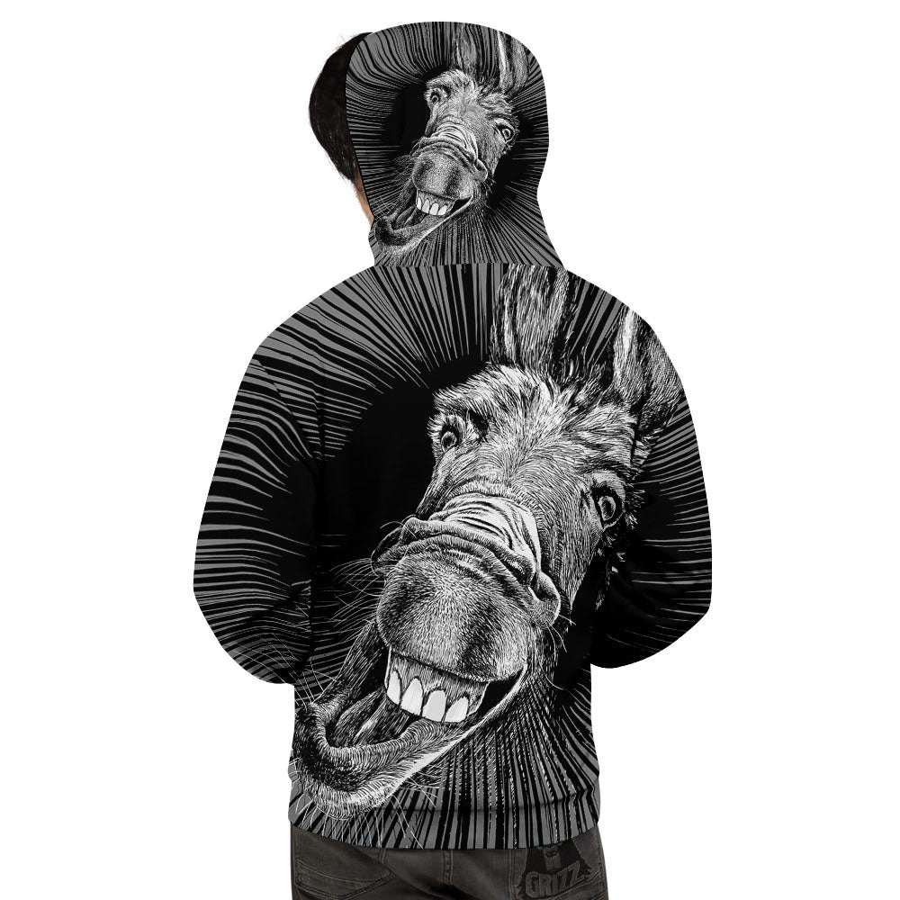 Funny Donkey White And Black Print Men's Hoodie-grizzshop