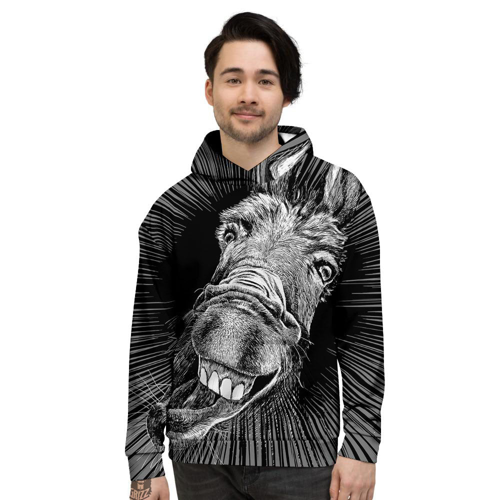 Funny Donkey White And Black Print Men's Hoodie-grizzshop